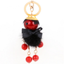 Gold Plated Keychain Cute doll fur Keychain for Car Key Ring Handbag Keychain